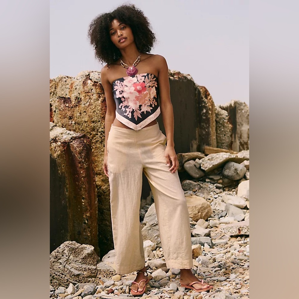 Free People Beige Wide Leg Pants